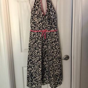 Black and white shin length dress with pink